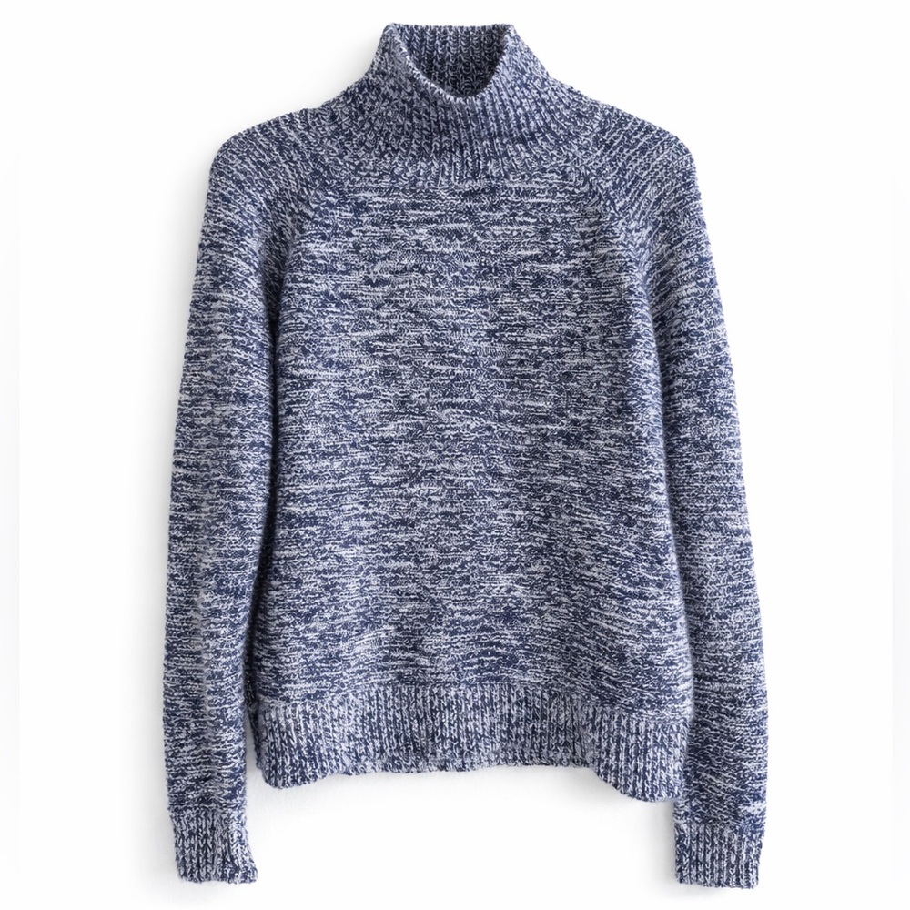Madewell Blue Marled Mock Neck Pullover Sweater | Textured Knit | XS